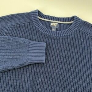 Lands End Drifter Mens Navy Blue Ribbed Crewneck Sweater XL T 46-48 Cotton